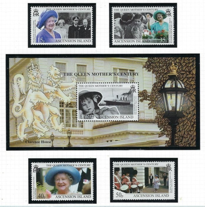 Ascension 736-40 MNH 1999 Queen Mother Centennial (fe4280)