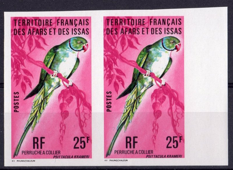 Afars & Issas 1976 Sc#414 PARROT (Psit-tacula Krameri) PAIR IMPERFORATED MNH