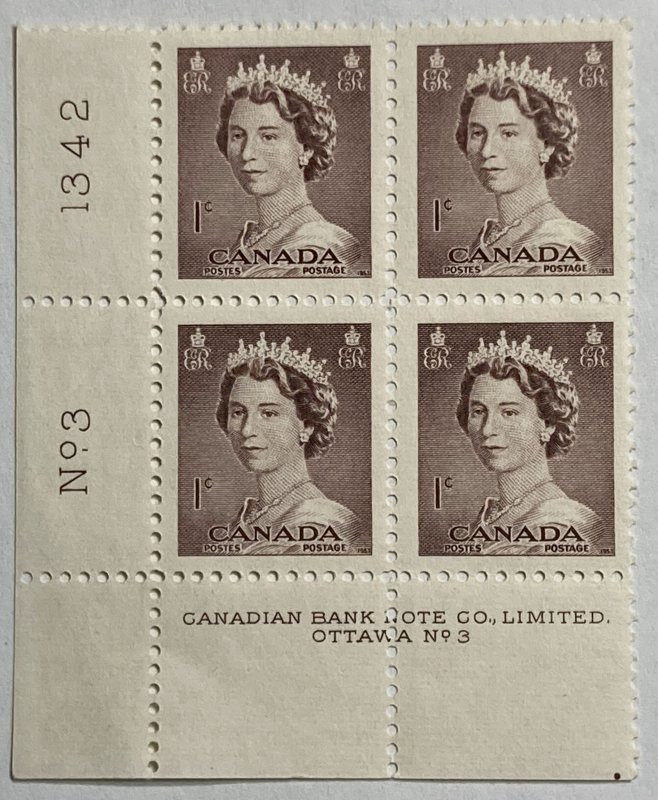 CANADA 1953 #325 Queen Elizabeth II Karsh Plate Block #3 (LL) - MNH