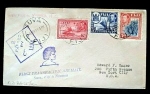 1941 Suva Fiji to Noumea to New York First Transpacific Censored Air Mail Cover