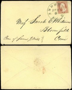 SEP 9, 1850's ANDERSON MD Cds, to Miss Sarah E. Whitmore, Bloomfield Conn, #11A!