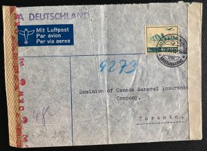 1943 Zurich Switzerland Dual Censored Airmail cover To Toronto Canada