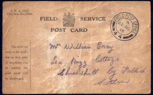 UK GB 1915 MILITARY FPO 44 POST CARD TO SCOTLAND