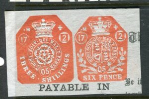 BRITAIN; 1905 early classic Embossed REVENUE Pair on PIECE fine used item