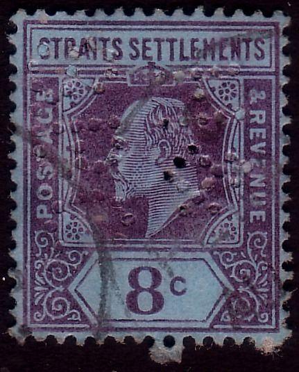 MALAYA ST SETTLEMENTS EVII 8c H & SB Co perfin used........................40335