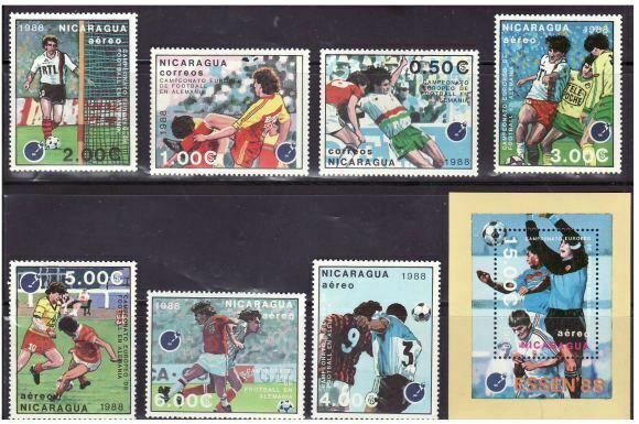 Nicaragua - European Soccer 7 Stamp Set + S/S 1693-700