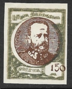 CENTRAL LITHUANIA 1921-22 150m Gen Zeligowski Scar & DOUBLE FRAME Sc 58 MNGAP