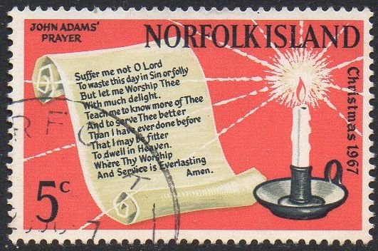 Norfolk Island 1967 5c Prayer of John Adams & candle used