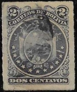 Bolivia 1887 Used Stamp Scott #25 Coat Of Arms 2 Centavos