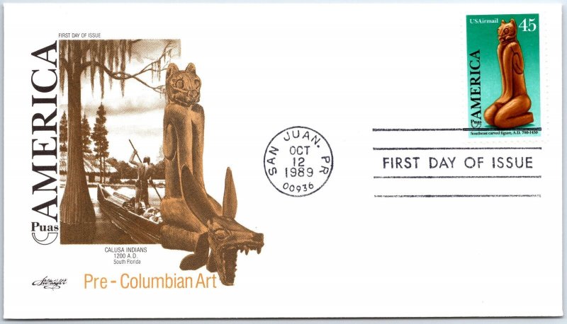U.S. FIRST DAY COVER CALUSA INDIANS PRE-COLUMBIAN ART ARISTOCRAT CACHET 1989