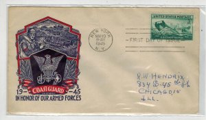 WW2 Patriotic 1945 STAEHLE FDC HONORING ARMED FORCES COAST GUARD 936-27