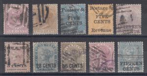 Ceylon Sc 65,85,97,118,120,124,127,129,143,154 used. 1872-91 QV issues, sound.