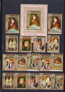 ADEN/KATHIRI 1967 PAINTINGS BY RENOIR 2 SETS OF 8 STAMPS PERF. & IMP. & S/S MNH