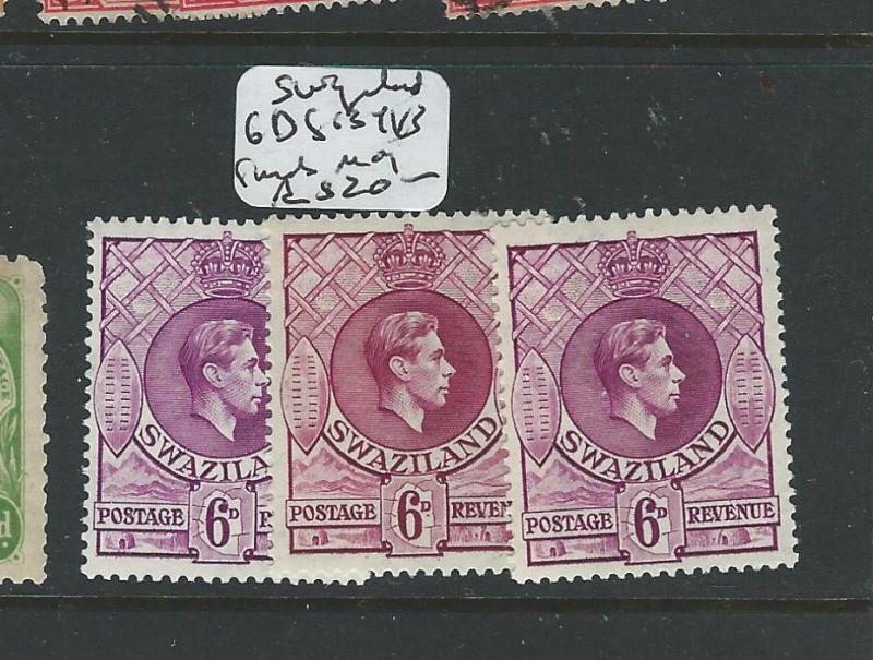 SWAZILAND  (P2606B) KGVI 6D X 3 SHADES SG 134  MOG