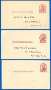 1920 Mint #UX32 Postal Cards, (3) Diff. NY 2 Line Surcharges, 2 LG, 1 Small CENT