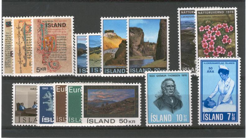 ICELAND 1970 Cmplt year mnh fvf  scv $15.90 Less 50%=$7.95 Buy it Now