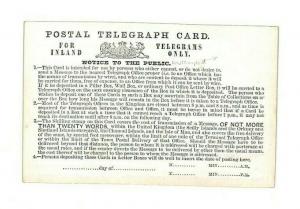 GB GPO POSTAL TELEGRAPH CARD *Missing 1s Embossed Die* c1872 {samwells}E92 