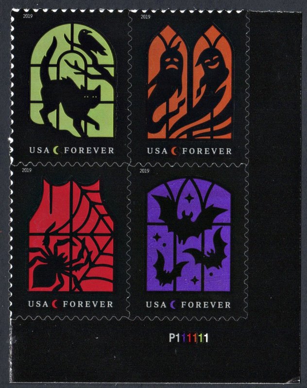 NEW ISSUE (55¢) Spooky Silhouttes Plate Block: LR #P111111 (2019) SA