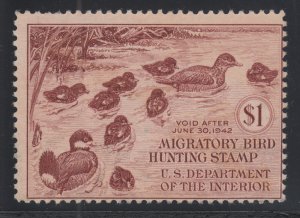 US Sc RW8 MNG. 1941 $1 Ruddy Ducks, Duck Stamp sound, usual centering