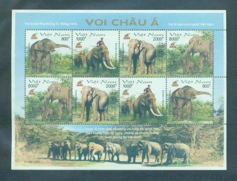 Viet Nam - Sc# 3198a. 2003 Asian Elephants. Sheet of 8. MNH $9.00.