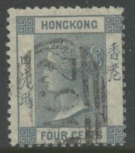 HONG KONG Sc#10 1863 4c Slate Wmk. 1 Crown & CC Used (cd)