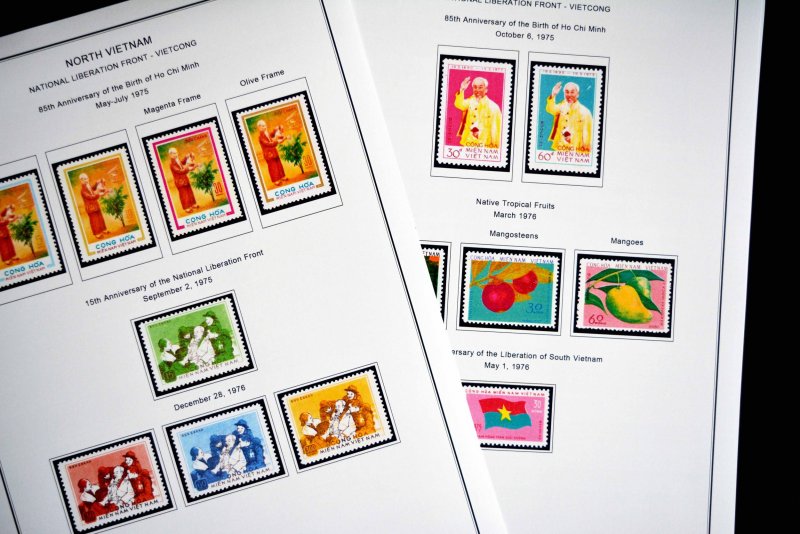 COLOR PRINTED NORTH VIETNAM [N.L.F.] 1963-1976 STAMP ALBUM PAGES (10 ill. pages)