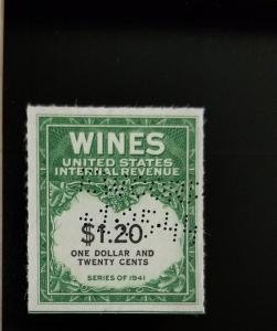 1942 $1.20 U.S.A. Internal Revenue Cordial & Wine, Green Scott RE146 Used