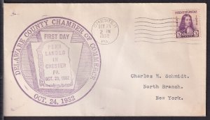 1932 William Penn Sc 724-7 Delaware County Chamber of Commerce 1st cachet (P8