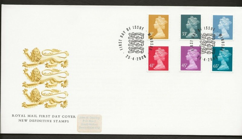 25/4/2000 NEW LOW VALUE  DEFINITIVE ISSUE 8p,33p,40p,41p,45p,65p FDC