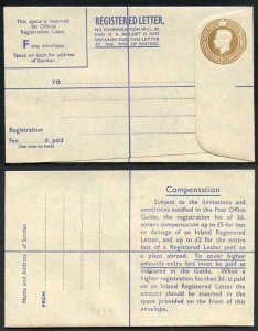 RP64 KGVI 5 1/2d Brown Registered Envelope PA and Co Imprint Blue Lining Size F