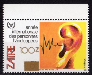 Zaire 1990 Sc#1293 EAR,sound waves/Year of the Disabled/Medicine Gold ovpt.MNH