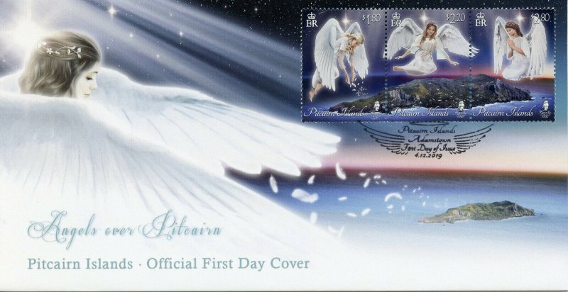 Pitcairn Islands Christmas Stamps 2019 FDC Angels over Pitcairn 3v Strip