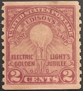 Scott #656 1929 2¢ Edison's First Lamp perf. 10 vertically unused no gum