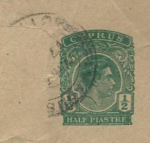 Cyprus postal card (used corner) ½ piastre George VI (1938)