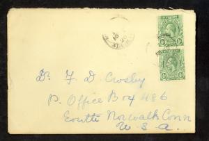 ST VINCENT 1920 KGV 1/2d PAIR KINGSTOWN to USA Unusual Numeral Mark Cover