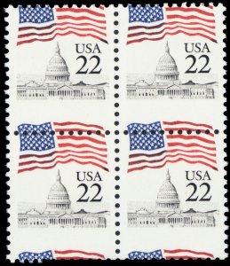 2114, MNH 22¢ Capital & Flag Misperfed Error Block of 4 Stamps - Stuart Katz