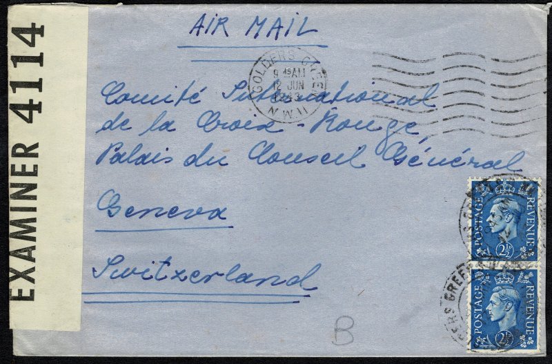 G.B.KG VI 1943 RED CROSS MESS SCHEME COVER WITH PAIR of SG 489 IN FAIR CONDITION