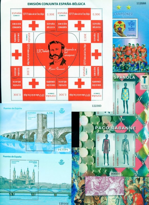 SPAIN LOT OF14  LATE DATED SOUVENIR SHEETS  MINT NH PARTIALLY SHOWN