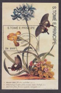 St. Thomas & Prince # 1104, Flower - Iris & Butterflies, Used CTO, 1/3 Cat.