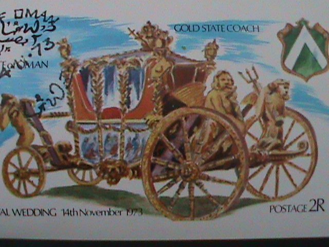 STATE OF OMAN-1973-ROYAL WEDDING-GOLD STATE COACH-CTO FANCY CANCEL -IMPERF S/S