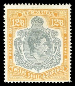 Bermuda 1944 KGVI 12s6d Keyplate BROKEN LOWER RIGHT SCROLL fine mint. SG 120ce