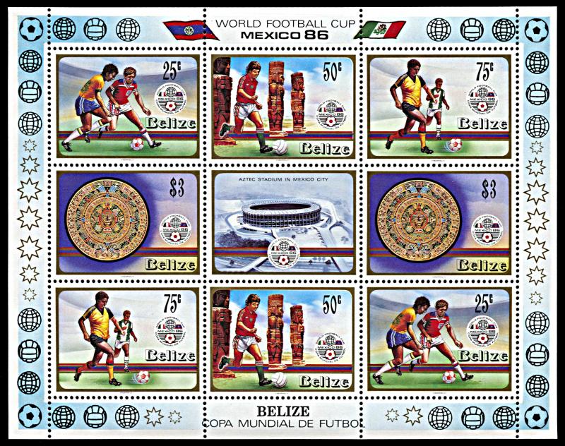 Belize 823-826, MNH, World Cup Football Mexico miniature sheet