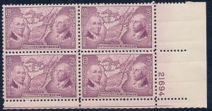MALACK 795 F/VF or better OG NH, plate block of 4, f..MORE.. pbs0033