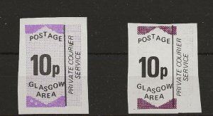 GB Cinderella 1971 Postal Strike Glasgow Area 2 items different shades of maroon 