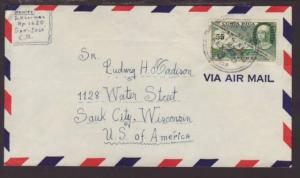 Costa Rica to Sauk City,WI 1963 Airmail Cover