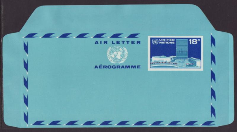 UN New York UC12 Building Aerogramme Unused VF