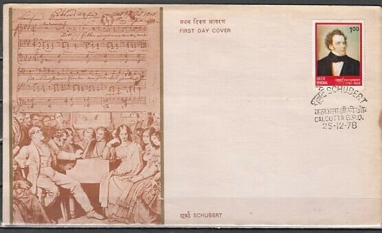 India, Scott cat. 817. Composer Schubert issue on a First day cover. *