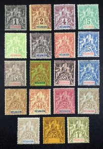 MOMEN FRENCH REUNION SC #34-52 1892-1905 MINT OG 16H/3NG(15c,40c,1fr) LOT #68269