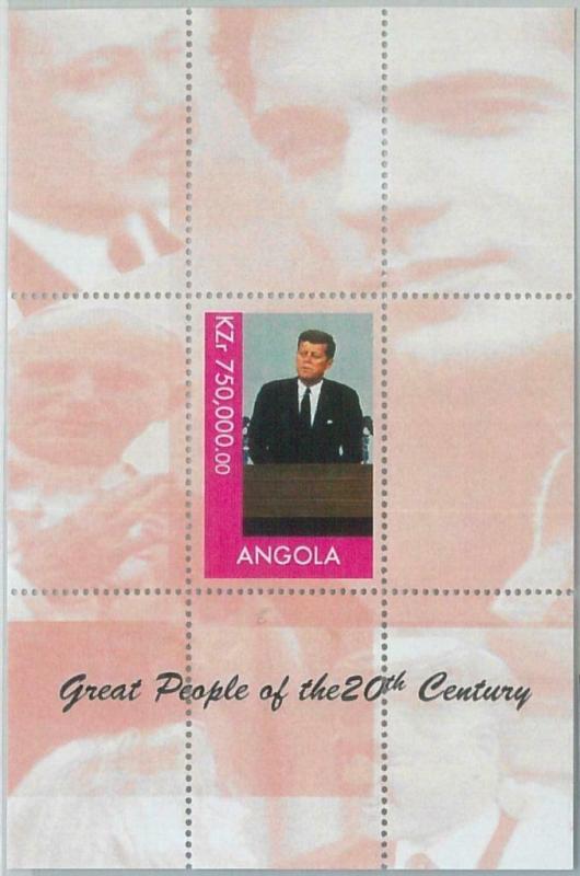 2300  ANGOLA, SOUVENIR SHEET: J.F. Kennedy, Martin Luther King, Pope John Paul 2