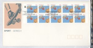 Australia  1186 1990 skateboarding, sports series II, 43c pane of 10 on unaddressed, cacheted FDC